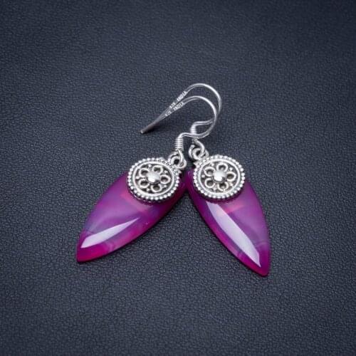 Natural Botswana Agate Punk Style 925 Sterling Silver Earrings 1 1/2" S1272