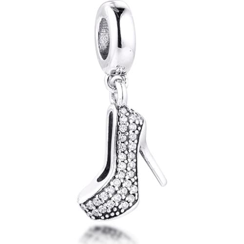 100% 925 Sterling Silver Pavé Stiletto Shoe Dangle Charm Fit for Original Pandora Silver Bracelet Beads DIY Jewelry Gift Bijoux