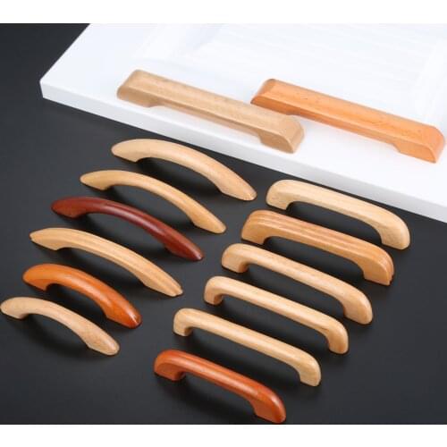 1Pc Solid Wooden Cabinet Knob and Handle Door Drawer Wood Pull Handle 64-128MM Kitchen Cabinet Furniture HandleKnobs