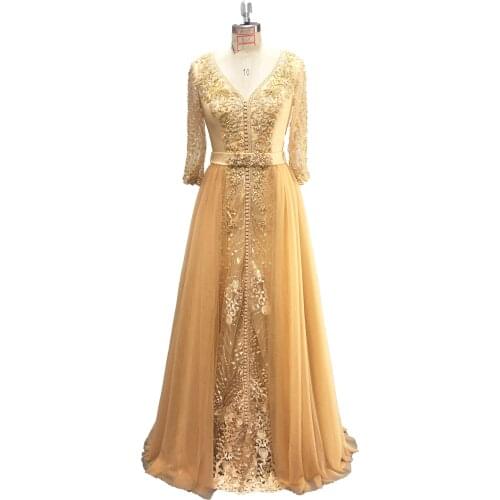 Heavy Beaded Gold Pakistan Evening Dress CMT160