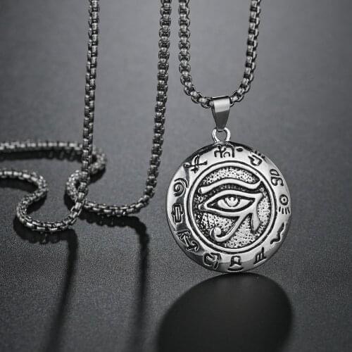 Vintage Evil Eye Round Pendant Necklace Women Men Engraved Letter Witchcraft Amulet Talisman Jewelry Gift