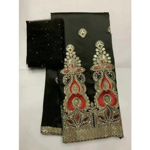 Embroidered George Lace Fabric With BLouse For India Wedding 2020 Latest Fashion Gold Line Guipure George Laces With Sequins 7Y
