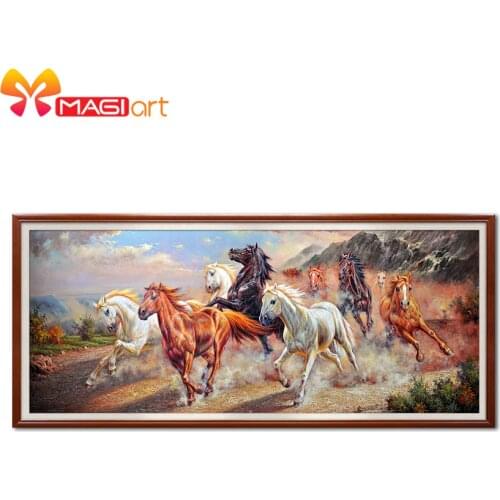 Cross stitch kits Embroidery needlework sets 11CT water soluble canvas patterns 14CT Chinese Style Ten Horses Galloping-NCMA055
