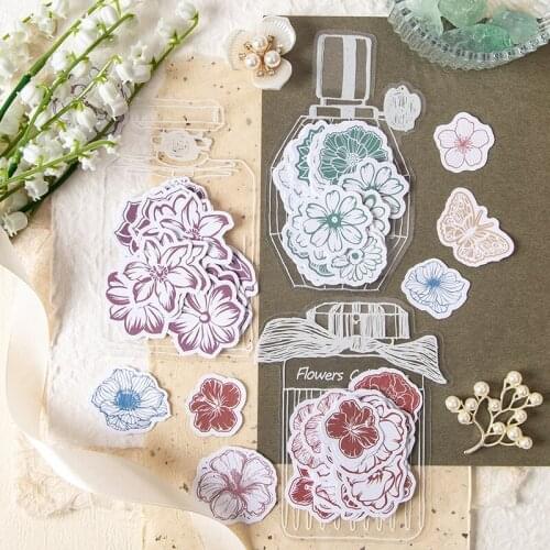 Yoofun 30pcs/pack Vintage Flower Sticker for Scrapbooking Diary Planner Decoration Album Phote Decoration Stationery