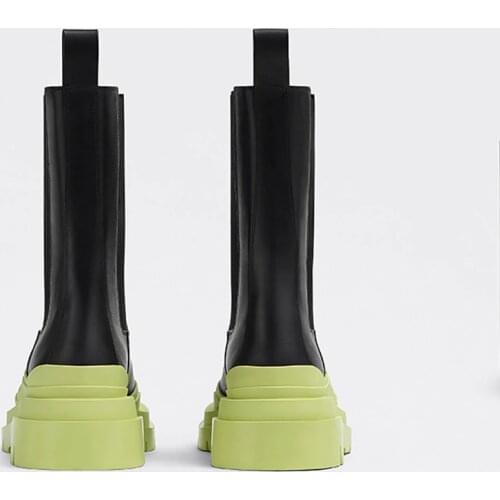 MUMANI Hot New 2021 Woman‘s Chelsea Boots British Style Genuine Leather Green Slip-On ANKLE Boots Platform Boots Flat with Shoe
