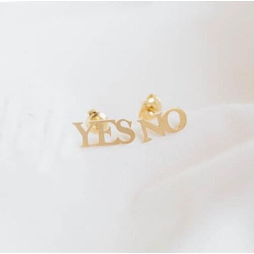 Wholesale 10Pairs Fashion YES And NO Letters Stud Earrings Silver Gold Rose Gold Color For Cute Women Jewelry Accessories Bijoux