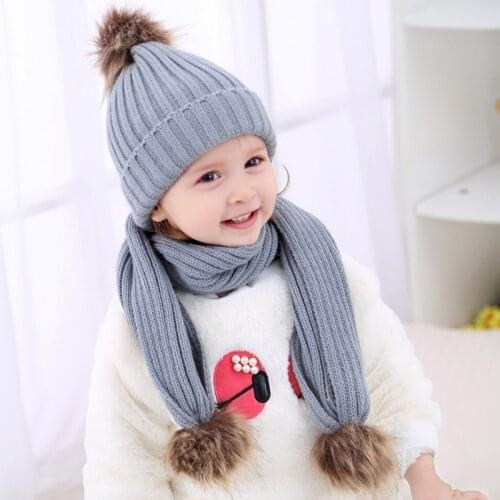 Winter Hats Boys / Girls Cap And Scarf 2Pcs Kids Set Keep Warm Children Knitted Cute Cap Scarf Set