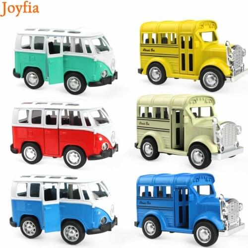 1:36 Vintage Cool Bus Alloy Car Toy Vehicles Model Toy Metal Diecast Toys Musical Flashing Light Educational Toys for Boys Kids