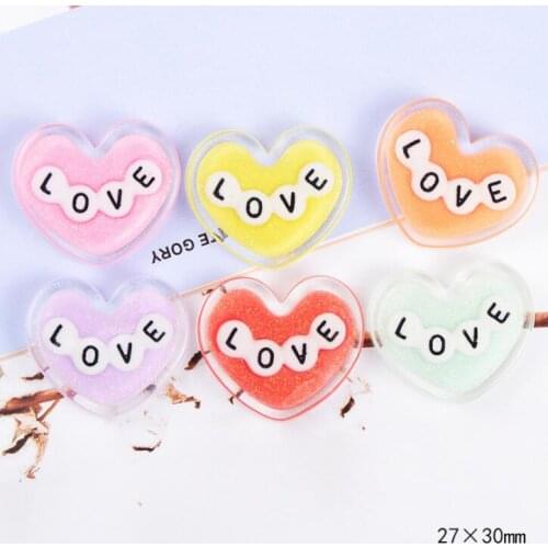 10pcs/pcs Glitter Love Heart Flat Back Resin Accessories Children Hair Decorative Material Resin DIY Handmad Crafts Supplies