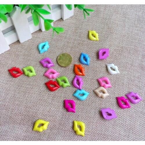 100pcs/lot 13x18mm Baby Sewing Lip Shaped Flatback Buttons Decoration Mixed DIY Crafts For Scrapbooking Embellishments