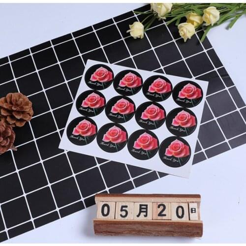 120pcs/lot Romantic Rose Flower Round Thank you DIY Multi-function Adhesive Kraft Seal Label Sticker For Gift Cake Baking