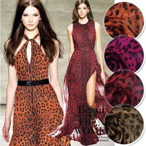 135*50cm 100% silk Chiffon Fabric Leopard pure mulberry silk tulle Silk scarf African fabric Wedding Dress Clothes Fabric tissu