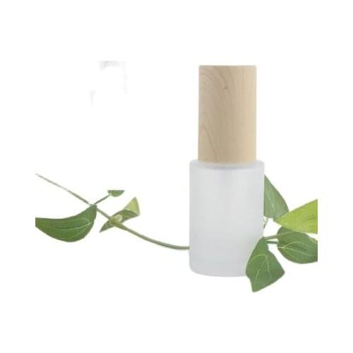 30ml frosted/green/blue/white glass bottle wooden shape lid for serum/lotion/emulsion/foundation/skin care cosmetic packing