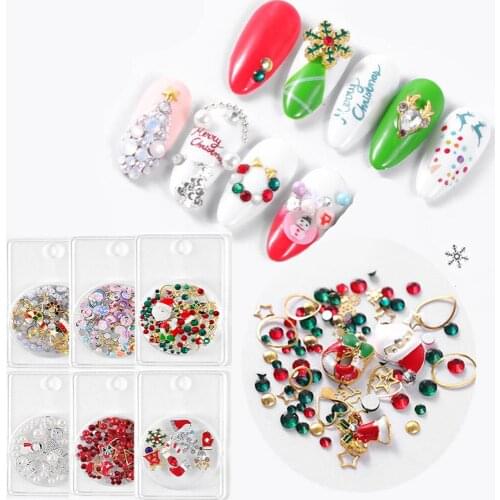 6 Packs Nail Art Christmas Rivet Studs Snowflake Santa Claus Candy Xmas Colorful Red Metal Hat Flake Manicure Accessories Set