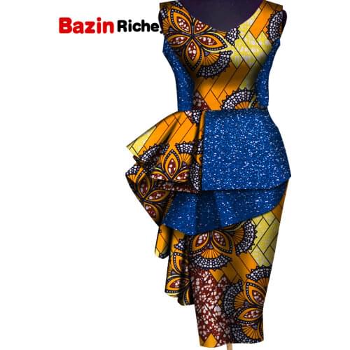 African Dresses for Women African Dashiki Formal Dresses African Knee-length Print Patchwork Dress Plus Size Garment WY5350