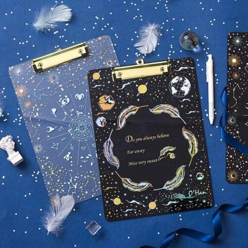 Starry Sky Printing A4 Acrylic Clipboard Bill Clip Mat Writing Board Splint Hanging Folder Student Painting Pad Office Supply