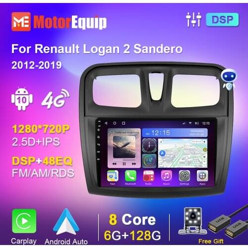 EKIY Android 10 For Renault Logan 2 2012-2019 Sandero 2 Android Car Multimedia Radio Audio Player GPS Navigation 4G WiFi 128G