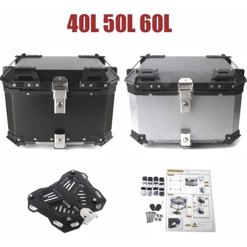 40L 60L Motorcycle Top Rear Tail Luggage Box Storage Trunk Helmet Holder Key Lock Logo Case Kit Aluminum Toolbox Moto Accessory