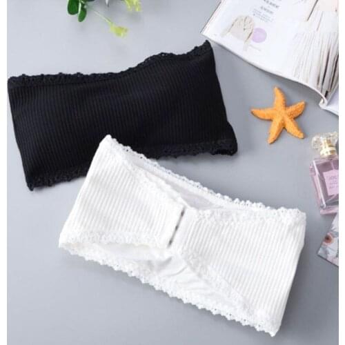 Strapless Women Lace Trim Bandeau Bra Crop Top Padded Seamless Stretch Tube Tops