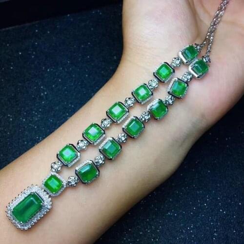 925 Silver Ladies Jewelry Necklace Chain Emerald Pendant Link Chain Chokers Wedding Banquet Necklace Jewelry 2021 New