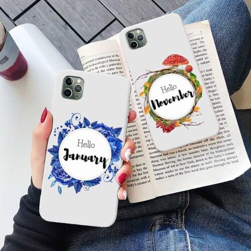 Flowers leaves month text art Phone Case Candy Color for iPhone 6 6S 7 8 11 12 XS X SE 2020 XR mini pro Plus MAX mobile bags