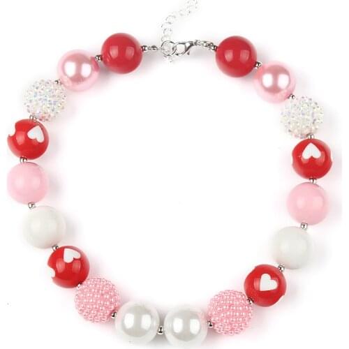 Kids Girls Fancy Birthday Gift Chunky Bubblegum Necklace Heart 20mm Beads Strand Necklace Jewelry Dress Outfits Accessories
