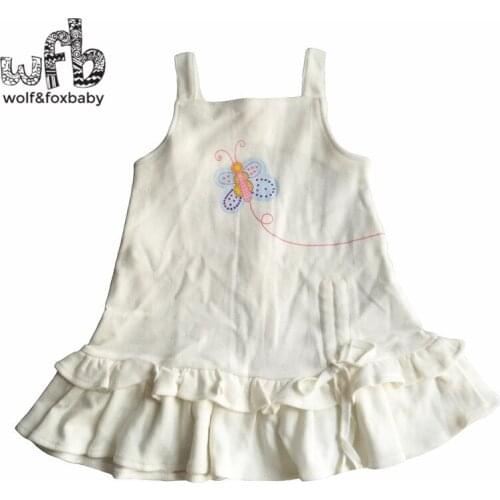Retail 3-4 years dress sleeveless square collar solid color printing butterfly fashion kids children summer