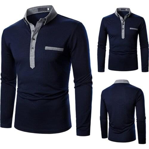 Mens Long Sleeve Shirt Casual Slim Fit Basic Design Cotton Shirt Dark Blue
