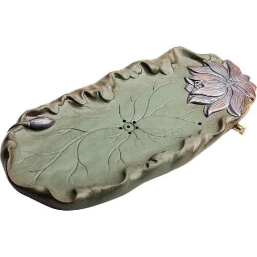 Zen lotus dry tea tray, dual-purpose ceramic rectangular tea tray, household tea table