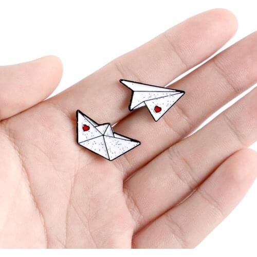 Glitter Paper plane paper boat Enamel badge Cartoon origami brooch Paper boat maiden voyage Cowboy lapel pins