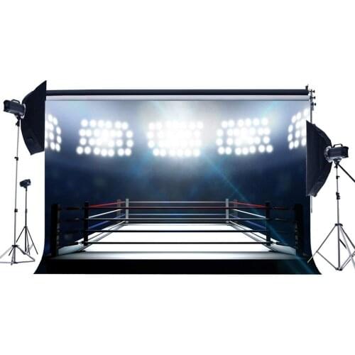 Boxing Ring Backdrop Indoor Gymnasium Backdrops Bokeh Stage Lights Pugilism Challenge Sports Stadium Photography Background
