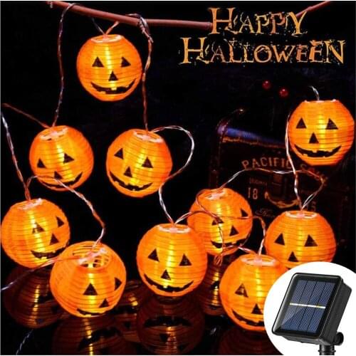 Solar powered Halloween Pumpkin Lanterns String Lights Detachable Polyester 3D Orange Pumpkin Lamp for Halloween Xmas Decoration
