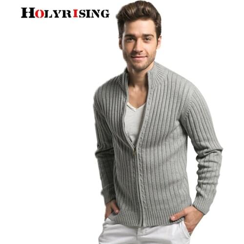 Holyrising Cardigan Men Casual Slim Fit Sweater 100% Cotton Knitwear Thicked Vetement Homme 2018 Stand Collar Mens Knit 18363-5