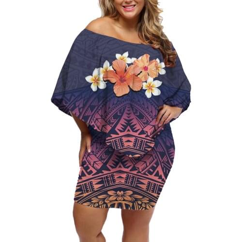 Hycool Gradient Polynesian Stripe Print Off The Shoulder Mini Dress Hawaiian Floral Sexy Club Party Dresses Women Cocktail Dress