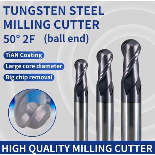 HRC50 2 Flutes Ball Nose End Mill tungsten steel Cutter CNC Router Bit Milling Tool cutting tools R0.5mm 1mm 3mm 4mm 6mm 10mm