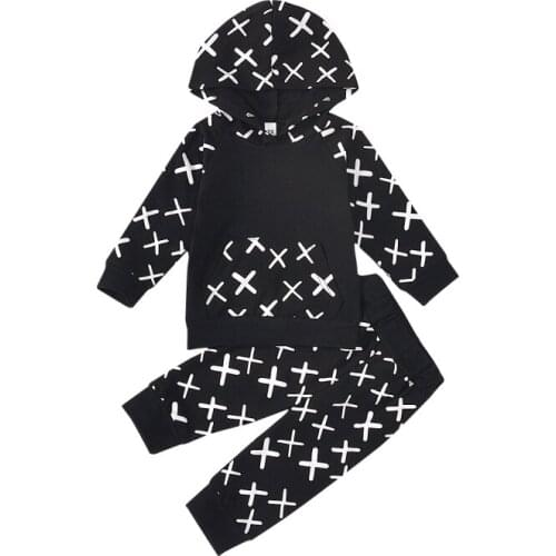 Infant Boy Cartoon Print Suit Hooded Long-sleeved Pocket Sweater + Pants Two-piece Suit Autumn Pullover Hooded Children Suits