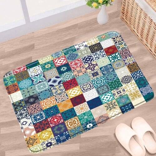 Doormat India Bohemian Bathroom Mat Ethnic Style Mandala Floral Geometric Pattern Non-slip Rug Toilet Kitchen Doorway Carpets