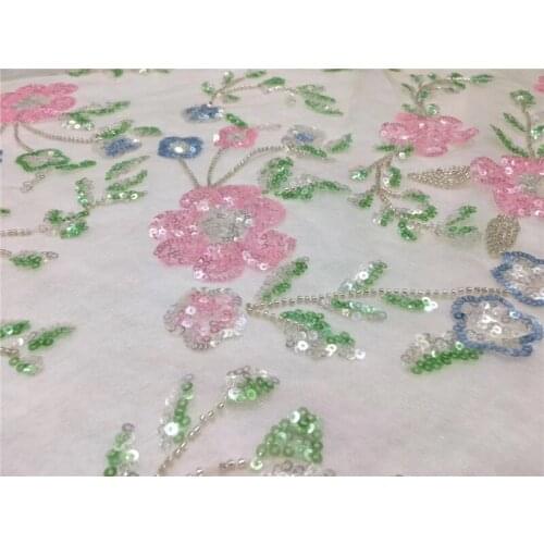Pretty embroidery mesh lace with beads flower 9JRB-61511 french beaded lace fabric for fashion dress