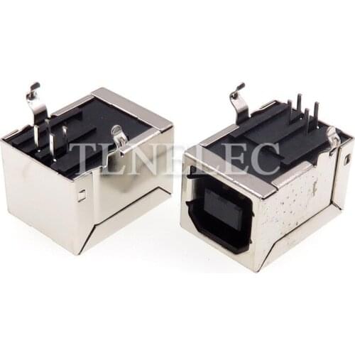 5pcs Type-B Square D Shape Interface Jack USB 2.0 Socket Jack Female Plug Port Connector For Printer 4 Pins Curved Foot Black