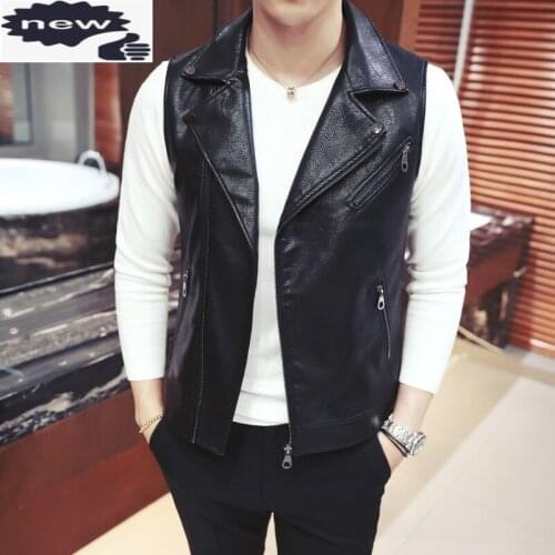 Motorcycle Vests Mens Autumn Short Korean Slim Fit Zipper Lapel Waistcoats Fashion Nightclub Show PU Leather Sleeveless Jackets