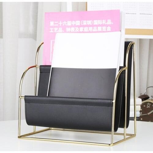 Multi-Grid Desktop Leather Magazine Holder Free Standing Floor Desk and Table Top Storage and Display Stand Desk Mail Organizer