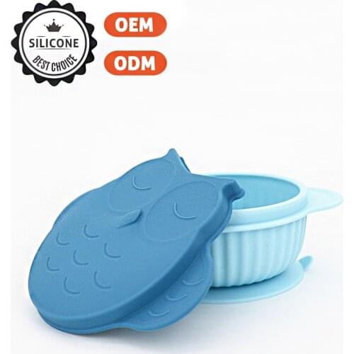 Cartoon owl animal sucker bowl with lid child eating plate complementary food bowl Insulated bowl baby plate