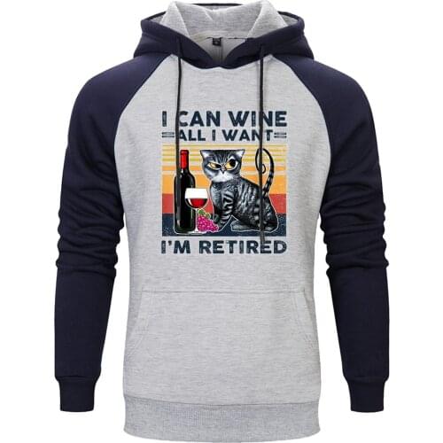 I'm Retired Cat Mens Raglan Hooded Hip Hop K-pop Sweatshirts and Hoodie Outwear Hipster Tops New Arrival Retro Supoleron Hombre