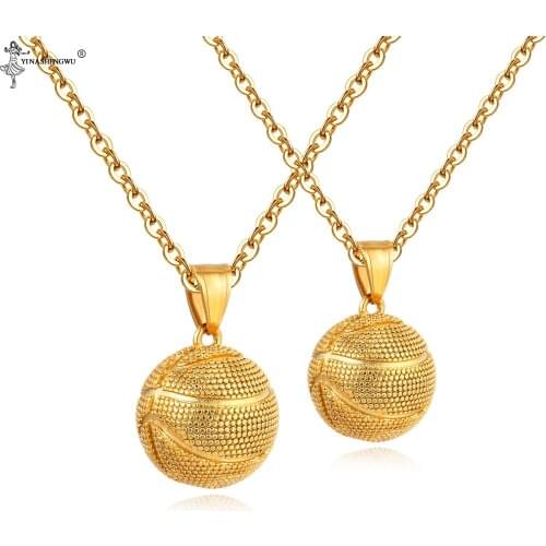 Mens Basketball Necklaces Pendant Sports Gold Color Stainless Steel Hip Hop Jewelry Stainless Steel Chain For Men Gifts Fashion