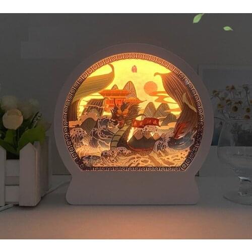 New USB Dragon Boat 3D Paper carving Desk lamp Night light Frame Shadow For Home Office Wedding Decorate Birthday Favor Gift