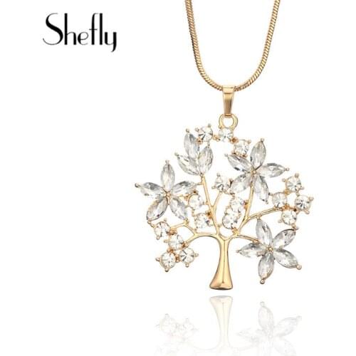 Shiny Tree Of Life Pendants Necklace Rose Gold Color Clear Cubic Zirconia Trendy Necklace Jewelry For Women Gifts Kolye