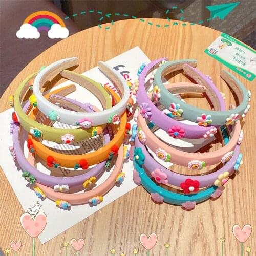 New Girls Cute Cartoon Flower Fruit Colorful Sponge Hairbands Kid Sweet Hair Decorate Headband Headwear Fashion Hair Accessories