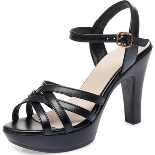 Promotion 2021 New Summer Top Cowhide Open Toe Sandals Fashion Stiletto High Heel Sandals Elegant Temperament Women Sandal Shoes