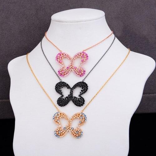 Romantic Sweet Butterfly Pendant Necklace Chain Jewelry for Women Girl Noble Bridal Wedding Full Shiny CZ Best Gift
