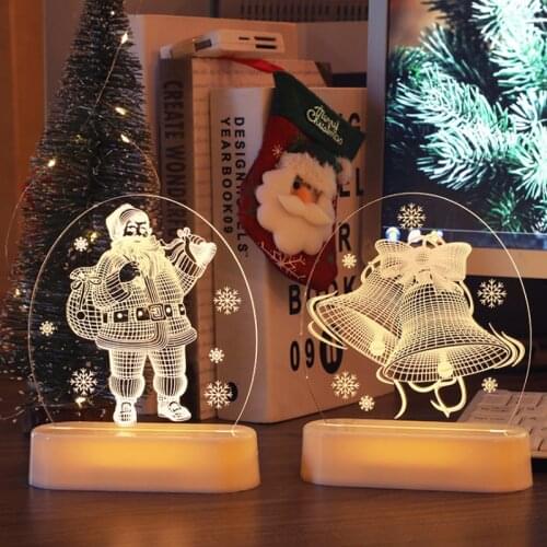 1pcs Christmas Decorations 3D Acrylic LED Night Light Santa Claus Hanging Lamp Bell Snowman Star Lights New Year Home Ornaments
